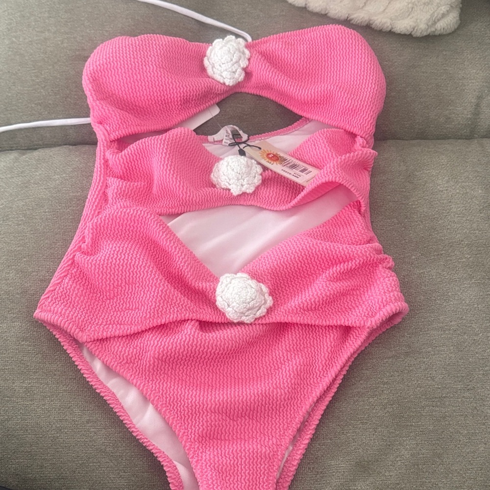 ILIA Pink and White Kids Swim One Piece